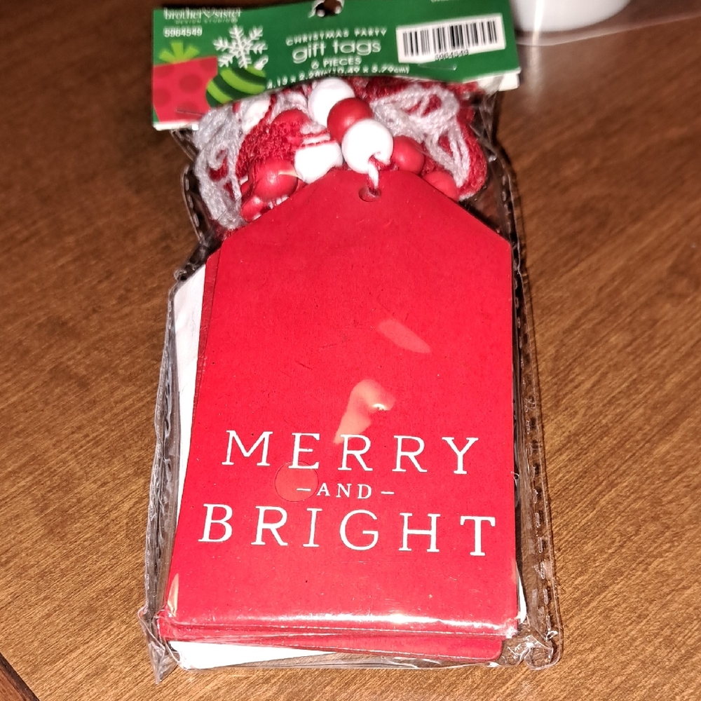Red Merry and Bright Wood Gift Tags